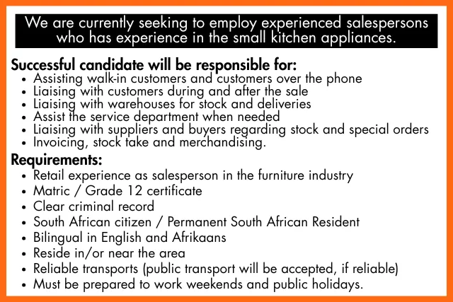 Small Kitchen Appliance Salesperson 