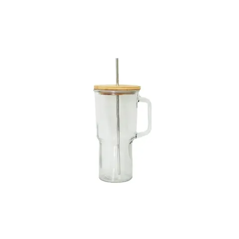 Funkilines Aqua Glass With Bamboo Lid And Straw