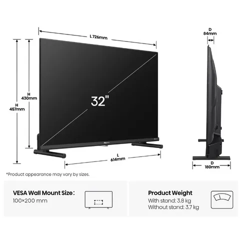 Hisense 32 Inch FHD QLED Smart TV 32A5Q Dimensions