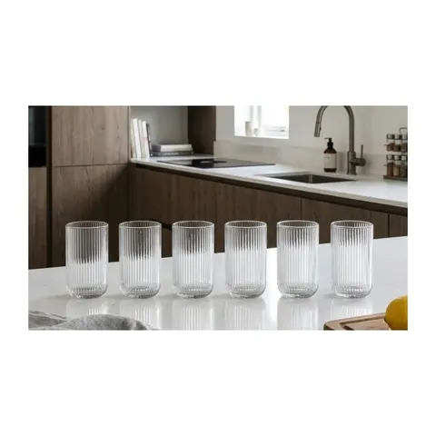 Funkilines 380ml 6 Pack Ribbed Tumbler Glass Set 34197 Glass Set