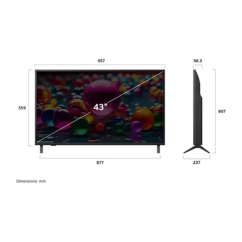LG 43 Inch UHD 4K Smart TV 43UA80006LC Dimensions