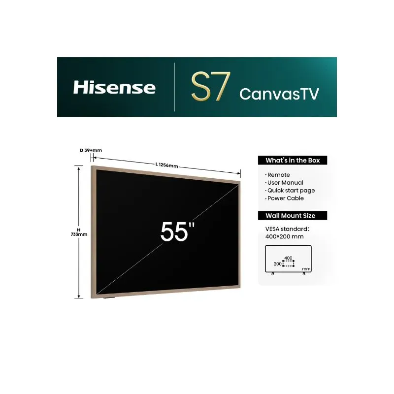 Hisense 55 Inch QLED 144Hz Canvas Art Smart TV 55S7N | Tafelberg
