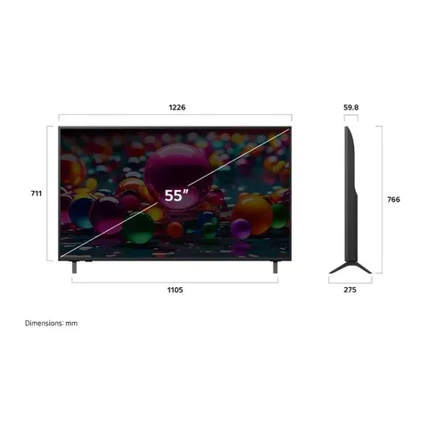 LG 55 Inch UA80 UHD 4K Smart TV 55UA80006LC Dimensions