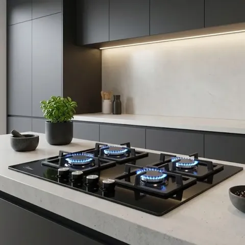Midea 60cm 4 Burner Gas On Glass Hob 60GK007​ Integrated Hob