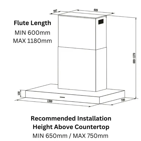 Falco 120cm Gas Braai Extractor AR-120-110 Dimensions