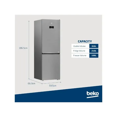 Beko 316L Bottom Freezer B3RCNE364HXB Dimensions