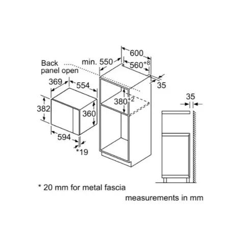 Siemens 25L Built-In Microwave With Grill BE555LMB2 Measurements