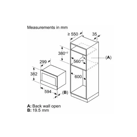 Siemens 21L Left Hinged Built-In Microwave Oven BE732L1B1 Measurements