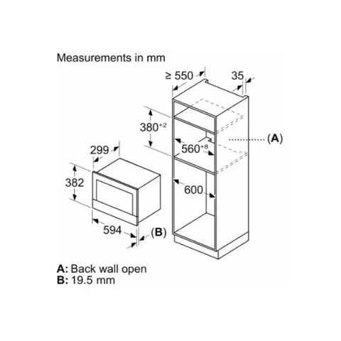 Siemens 21L Right Hinged Built-In Microwave Oven BE732R1B1 Measurements