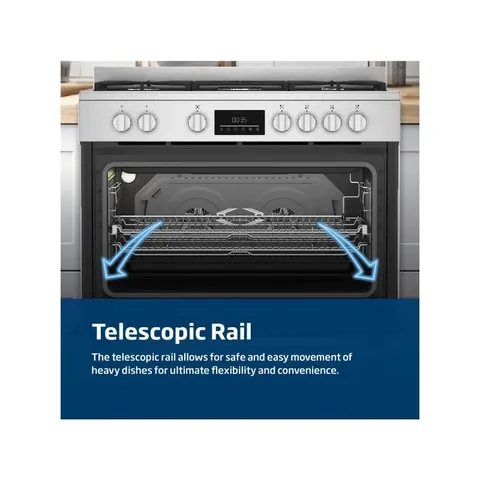 Beko 90cm Twin Fan Gas Electric Cooker BGTW11225EX Rail