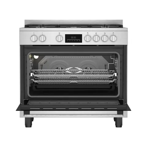 Beko 90cm Twin Fan Gas Electric Cooker Open