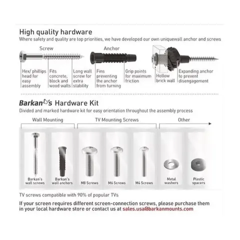 Barkan 13- 65 Full Motion Extra Long TV Wall Bracket BM343XLOD Hardware