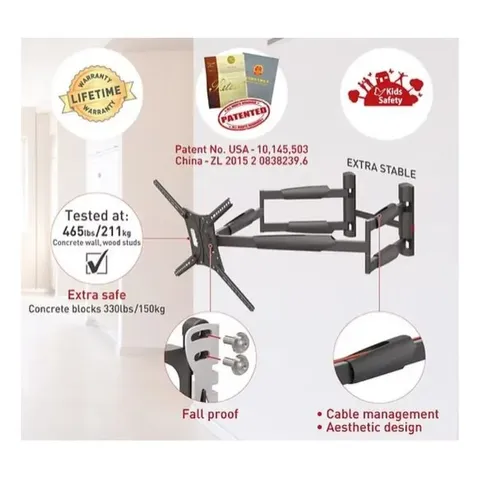 Barkan 13-90 Full Motion Extra Long TV Wall Bracket BM466XP Information