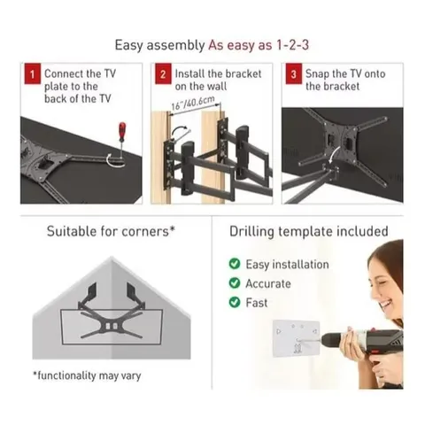 Barkan 13-90 Full Motion Extra Long TV Wall Bracket BM466XP Assembly