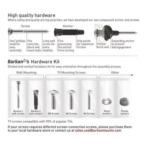 Barkan 13-90 Full Motion Extra Long TV Wall Bracket BM466XP Hardware