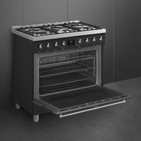 Smeg 90cm Gas _ Electric Cooker C9MAMBSSA2 open