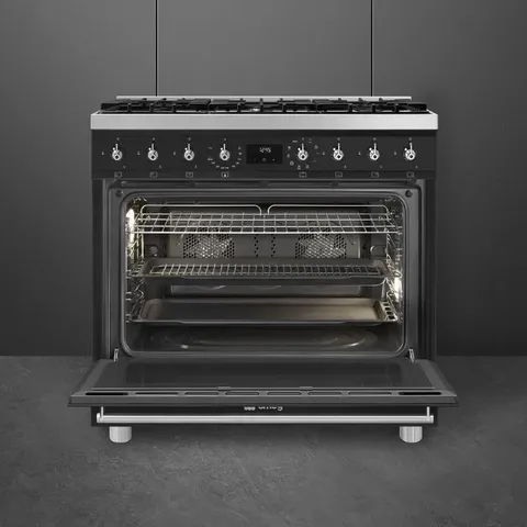 Smeg 90cm Matt Black Gas _ Electric Cooker C9MAMBSSA2 open