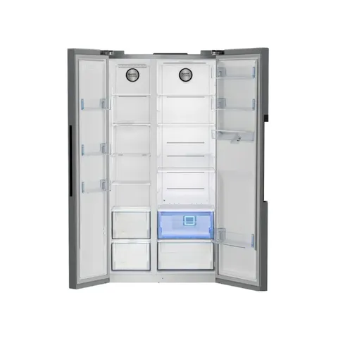 Defy 555L Naturelight Dark Inox Side By Side Fridge DFF647 Open Empty