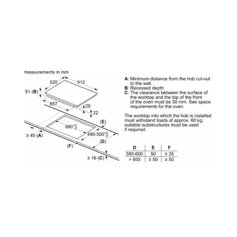 Siemens 90cm Induction Hob EX975LXC1E Measurements