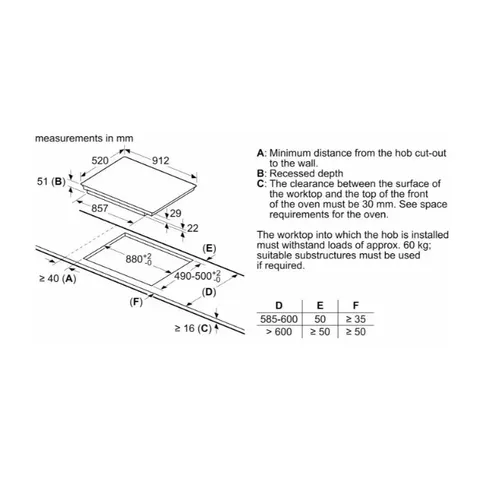 Siemens 90cm Studioline Induction Hob EX977KXX5E Measurements