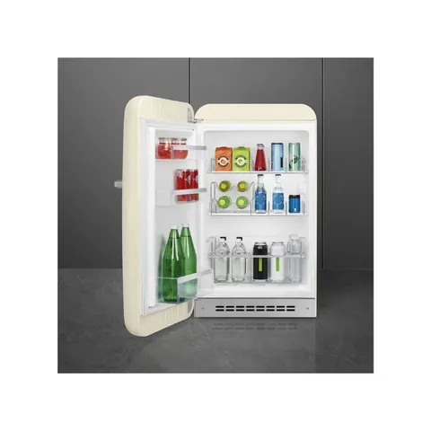 Smeg 55cm Retro Cream Left Hinge Happy Bar Fridge FAB10HLCR5 Open