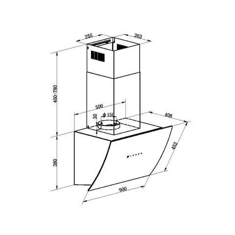 Falco 90cm Curved Motorised Extractor FAL-90-S03E Dimensions