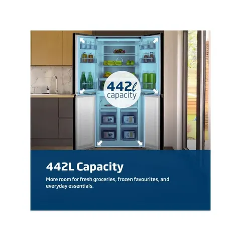 Beko 442L Brushed Dark Inox Multidoor Fridge Freezer GNO522B Capacity