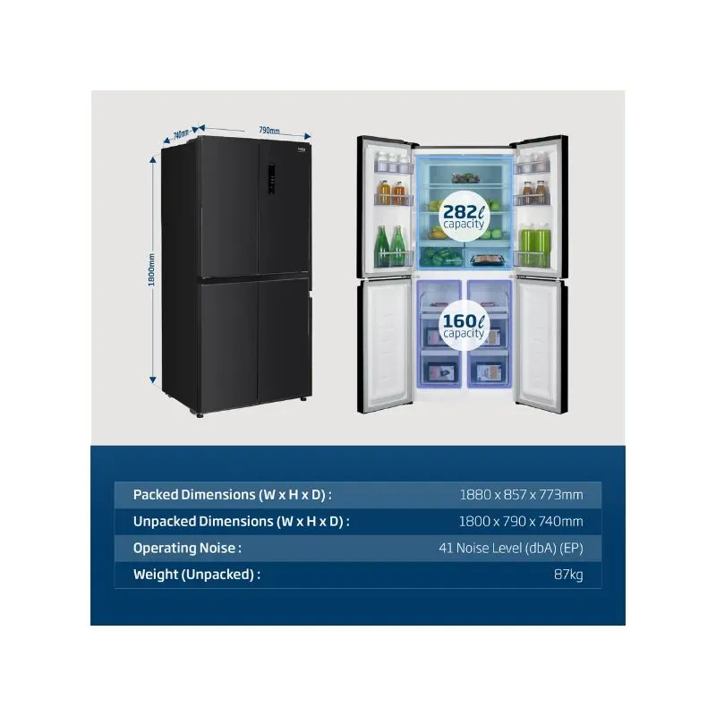 Beko 442L Brushed Dark Inox Multidoor Fridge Freezer GNO522B