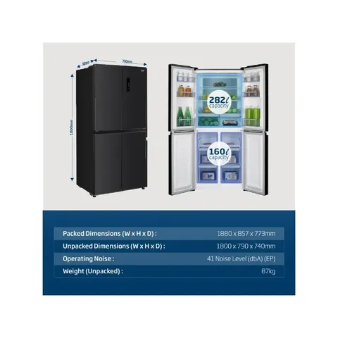 Beko 442L Brushed Dark Inox Multidoor Fridge Freezer GNO522B Dimensions