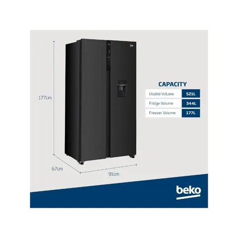 Beko 521L Dark Inox Side By Side Fridge GNO532B Dimensions