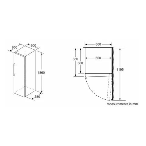 Siemens 229L Upright Freezer GS36NFIEV Measurements