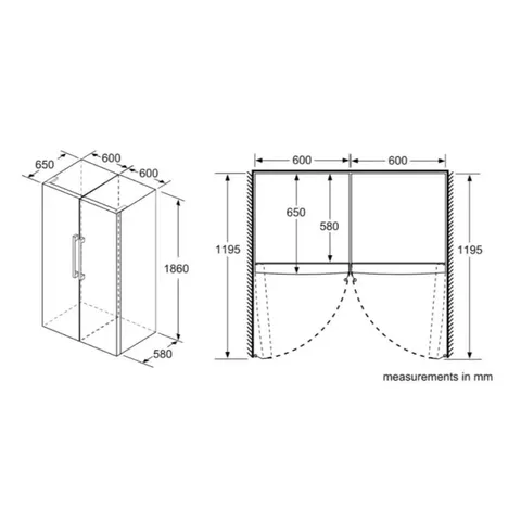 Siemens 229L Upright Freezer GS36NFIEV Dimensions