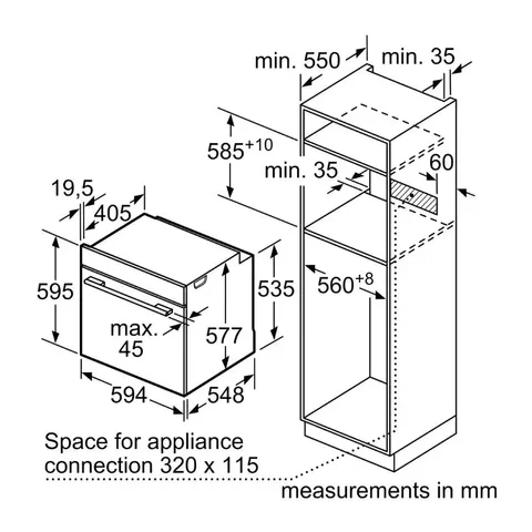 Bosch 60cm Home Connect Series 8 Oven Eye Level Dimensions
