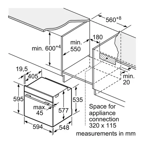 Bosch 60cm Home Connect Series 8 Oven Undercounter Dimensions