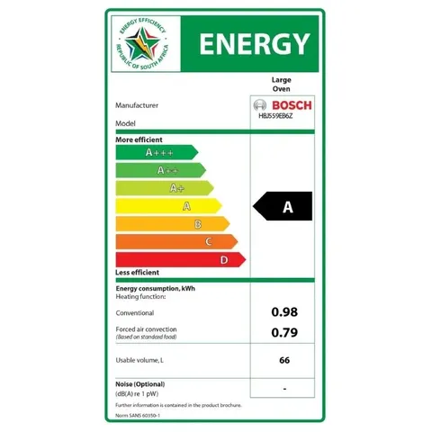 Bosch 60cm Home Connect Series 6 Oven HBJ559EB6Z energy label