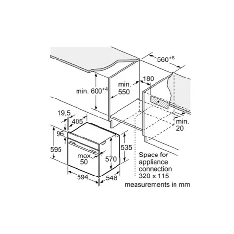 Siemens 76L Black Built-In Oven HJ852GEB0Z Measurements