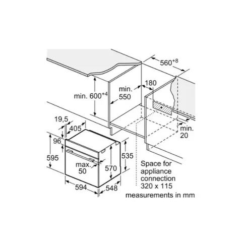 Bosch 60cm Stainless Steel Built-In Oven HJG852ES0Z Measurements