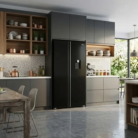 Haier 573L Black Mirror Side By Side Fridge HRF-768VNWGBLZA Displau