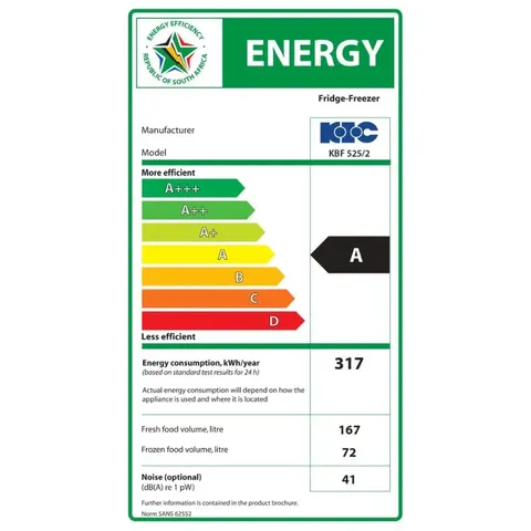 KIC 239L Bottom Freezer KBF5252 Energy rating