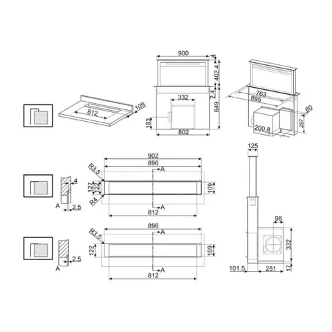 Smeg 90cm Universale Downdraft Extractor KDD90CNE2 Measurements