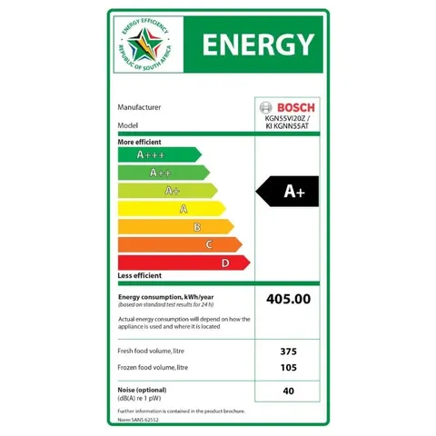 Bosch 480L Bottom Freezer KGN55VI20Z Energy rating