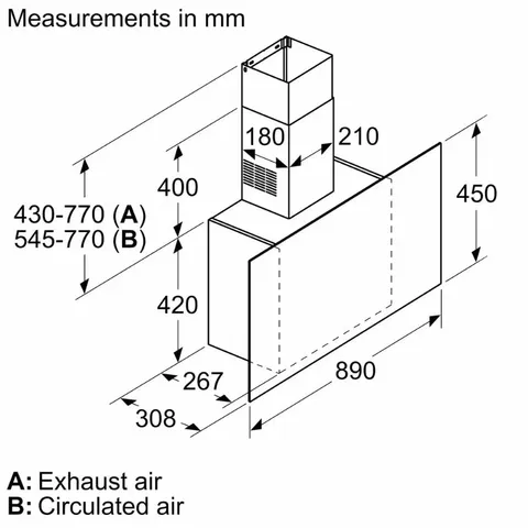 Siemens 90cm Flat Wall Mount Extractor  Dimensions
