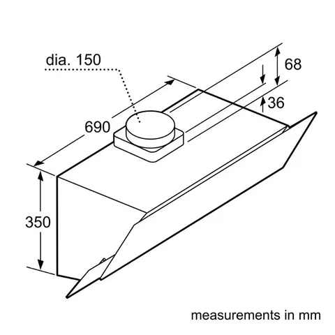 Siemens Wall Mounted Extractor Hood LC95KA670 Dimensions