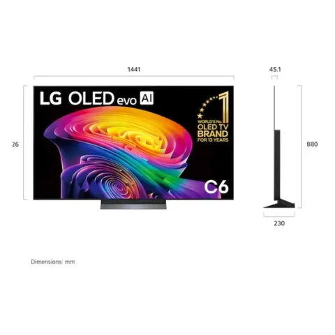 LG 65 Inch OLED EVO AI 4K Smart TV OLED65C66LA Dimensions