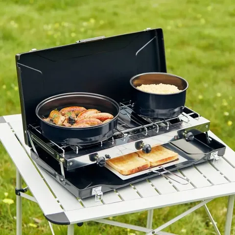 Outback Braai 2 Burner Camping Stove & Toaster Lifetyle