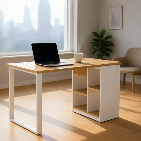 Hii Linden 1.2m White Oak Desk With Shelves OZ3809WHT/OAK Display