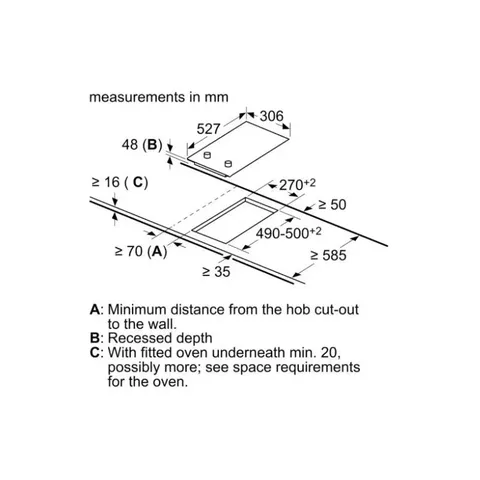 Bosch 30cm Series 2 Ceramic Domino Hob PKF375CA2E Measurements