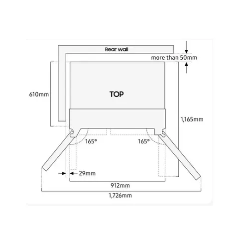 Samsung 609L Side By Side Fridge RS80F64G2FFA Measurements