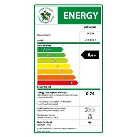 Bosch 10 Place 45cm Dishwasher SPS4HMI3FZ energy label