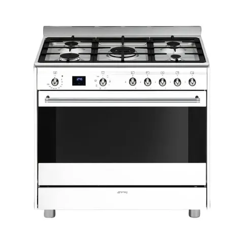 Smeg 90cm Glossy White Gas _ Electric Cooker SSA91MAWH2